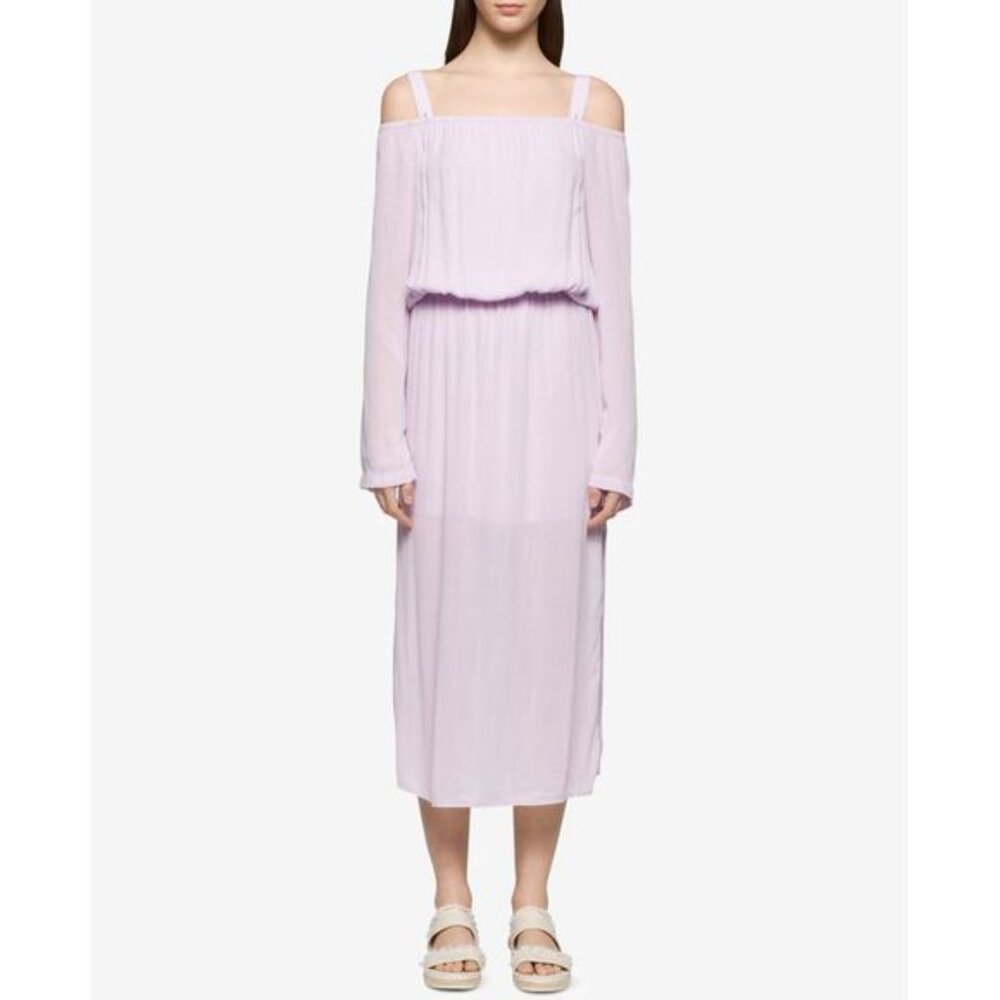 Calvin Klein Jeans Cold Shoulder Midi Dress Lilac M